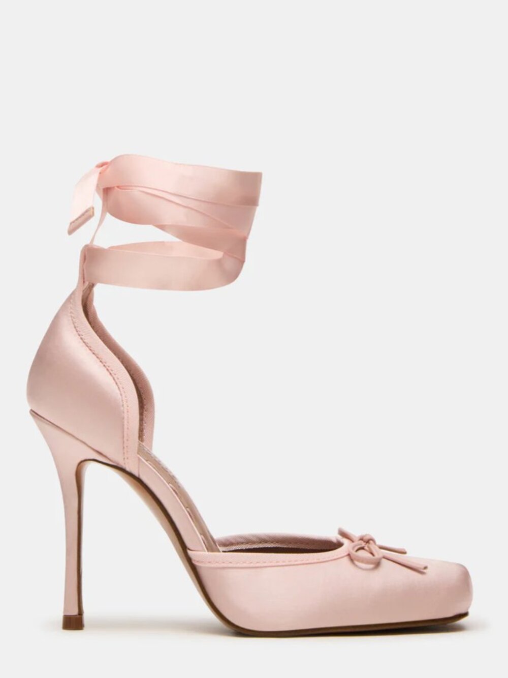 Steve Madden Latina Ballerina Pink Satin Ankle-Tie Heels with Bow Detail